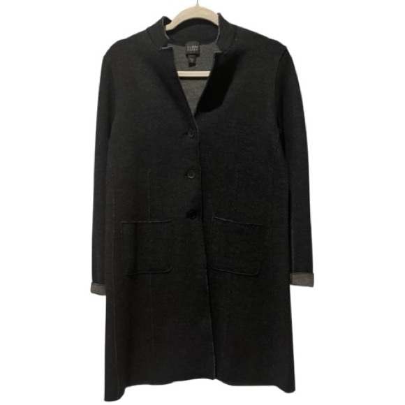 Eileen Fisher Sweaters - Eileen Fisher Merino Wool Knit Jacket Cardigan Dark Gray PS